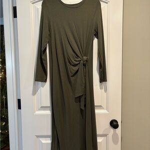 GAP Olive Long Sleeve Dress with Knot Detail